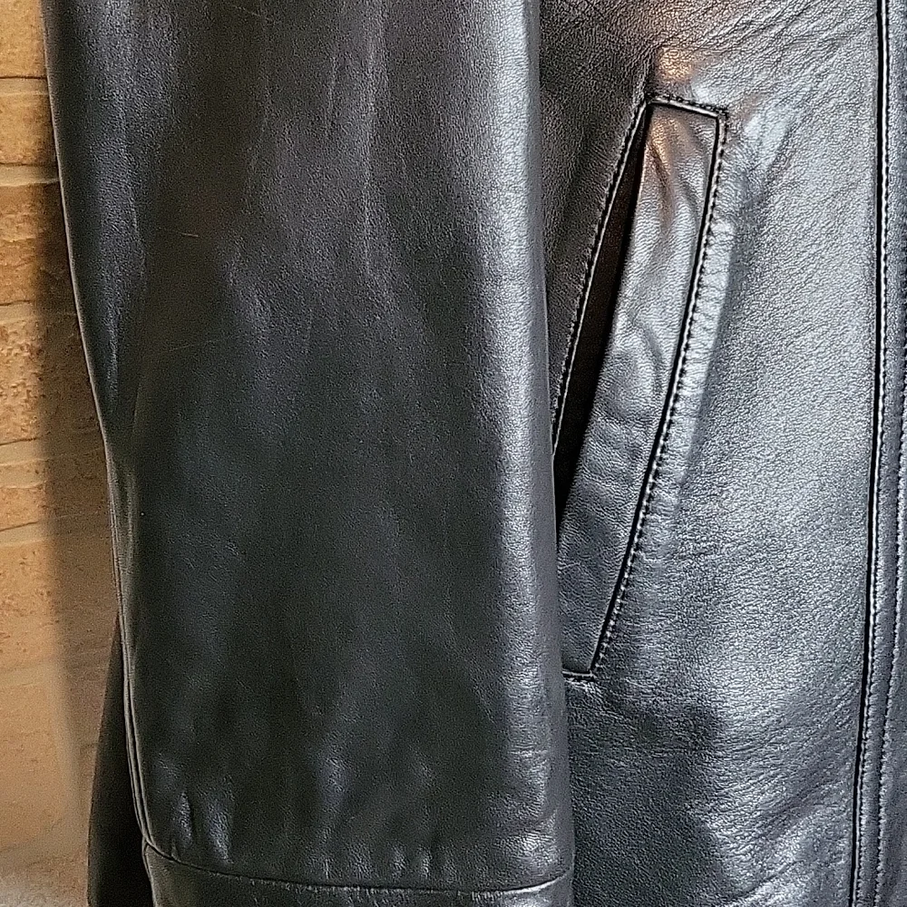 ROSLEEN Mid Length Soft Leather Jacket Belted Buttons - Picture 7 of 15